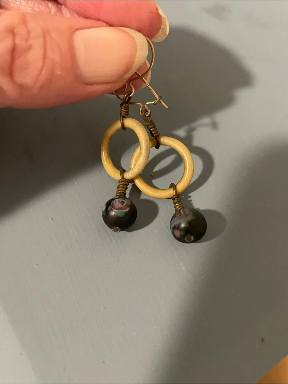 Vintage Clay, Lucite and 14KT Gold Earrings